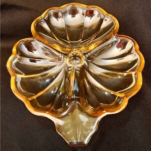 VTG Jeanette Amber Clover Trinket Serving Shining Glass Dish Boho Chic Cottage